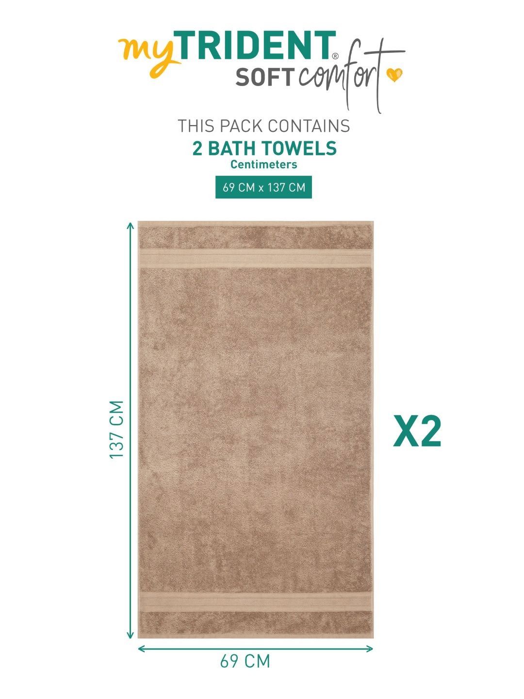 MYTRIDENT Brown 2 Pieces Cotton 500 GSM Bath Towel