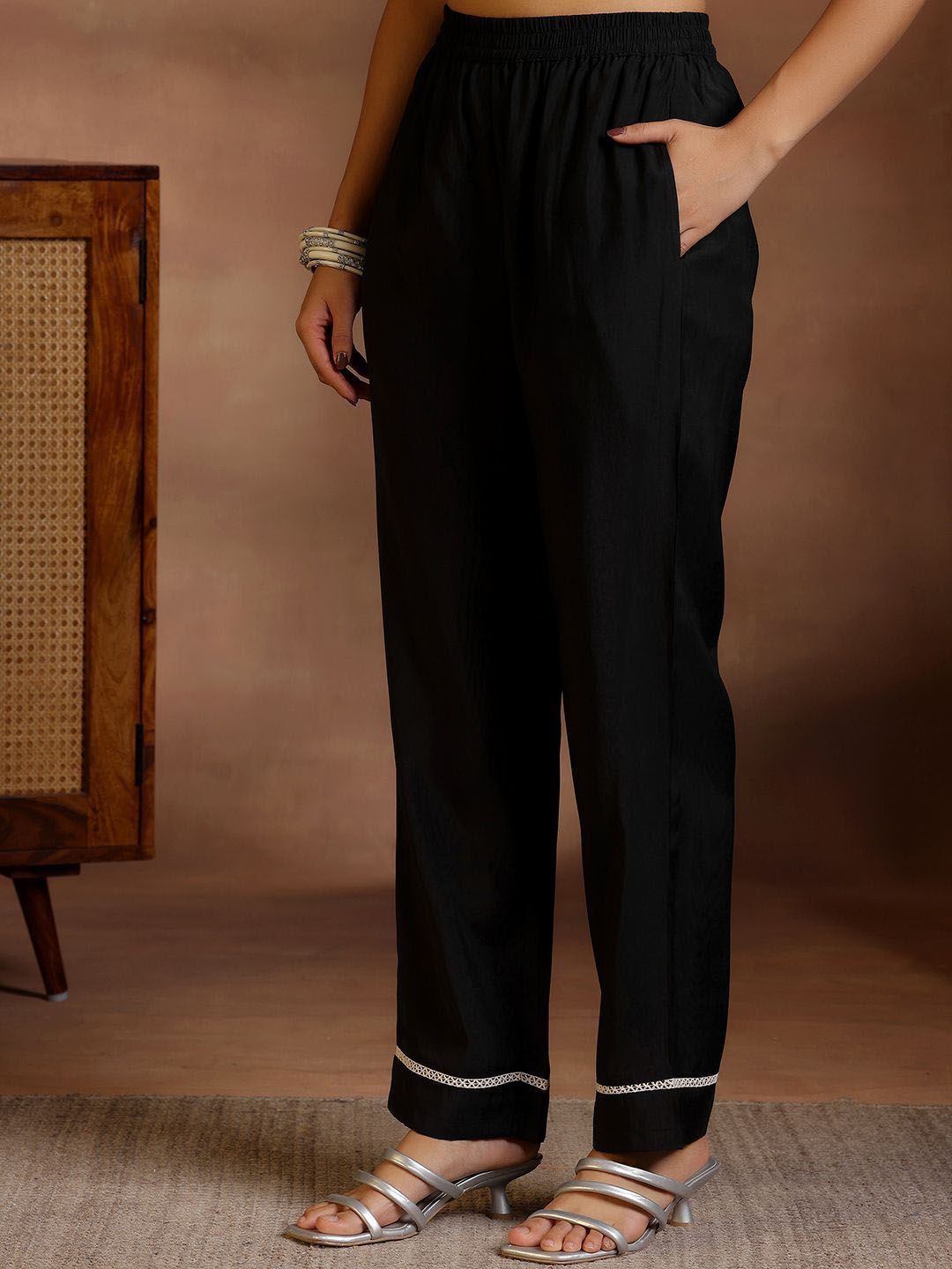 Libas Floral Yoke Design Panelled Sequinned Kurta with Trousers & Dupatta