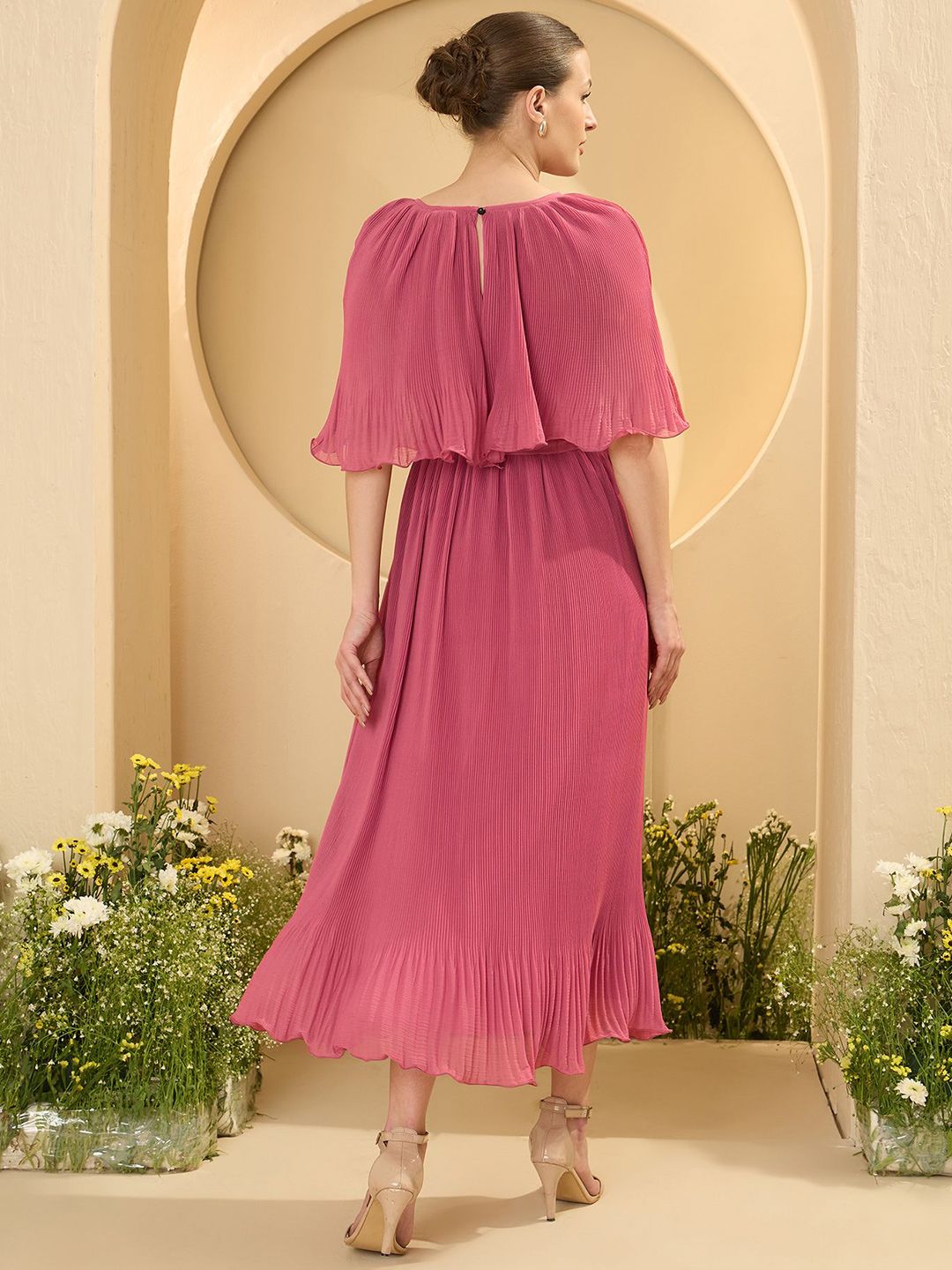 Antheaa Cape Sleeves Chiffon Maxi Dress