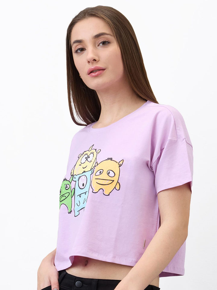 SPYKAR Women Graphic Printed Round Neck Cotton Boxy T-shirt