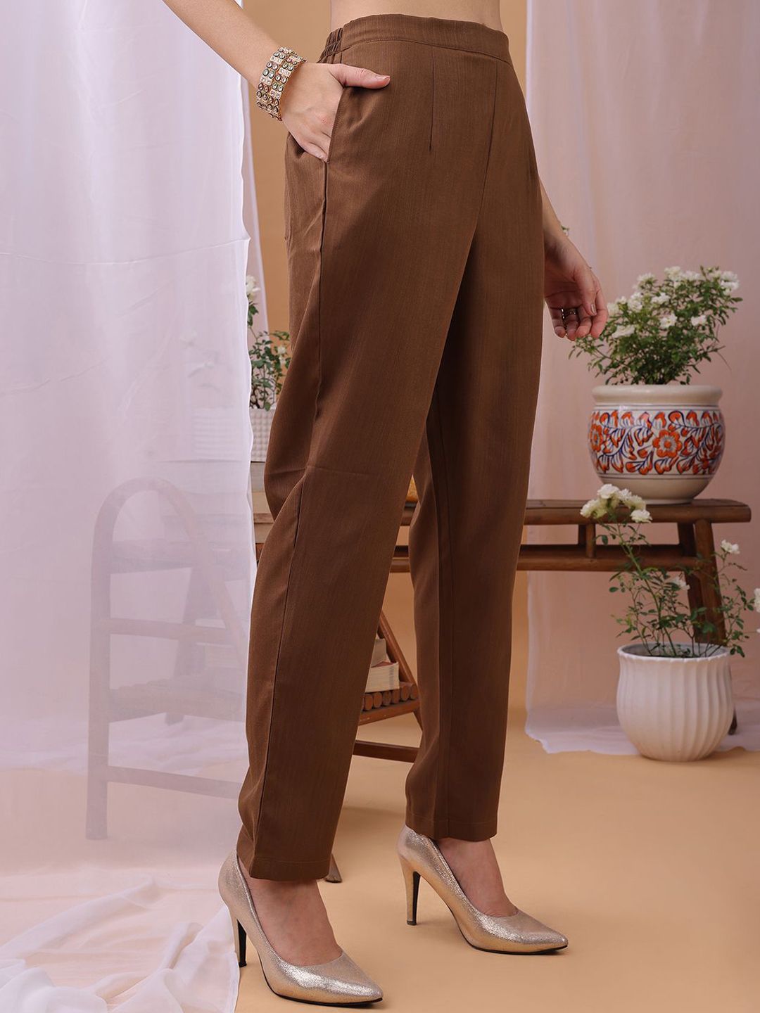 KALINI Yoke Design Sequinned Straight Kurta With Trousers And Dupatta