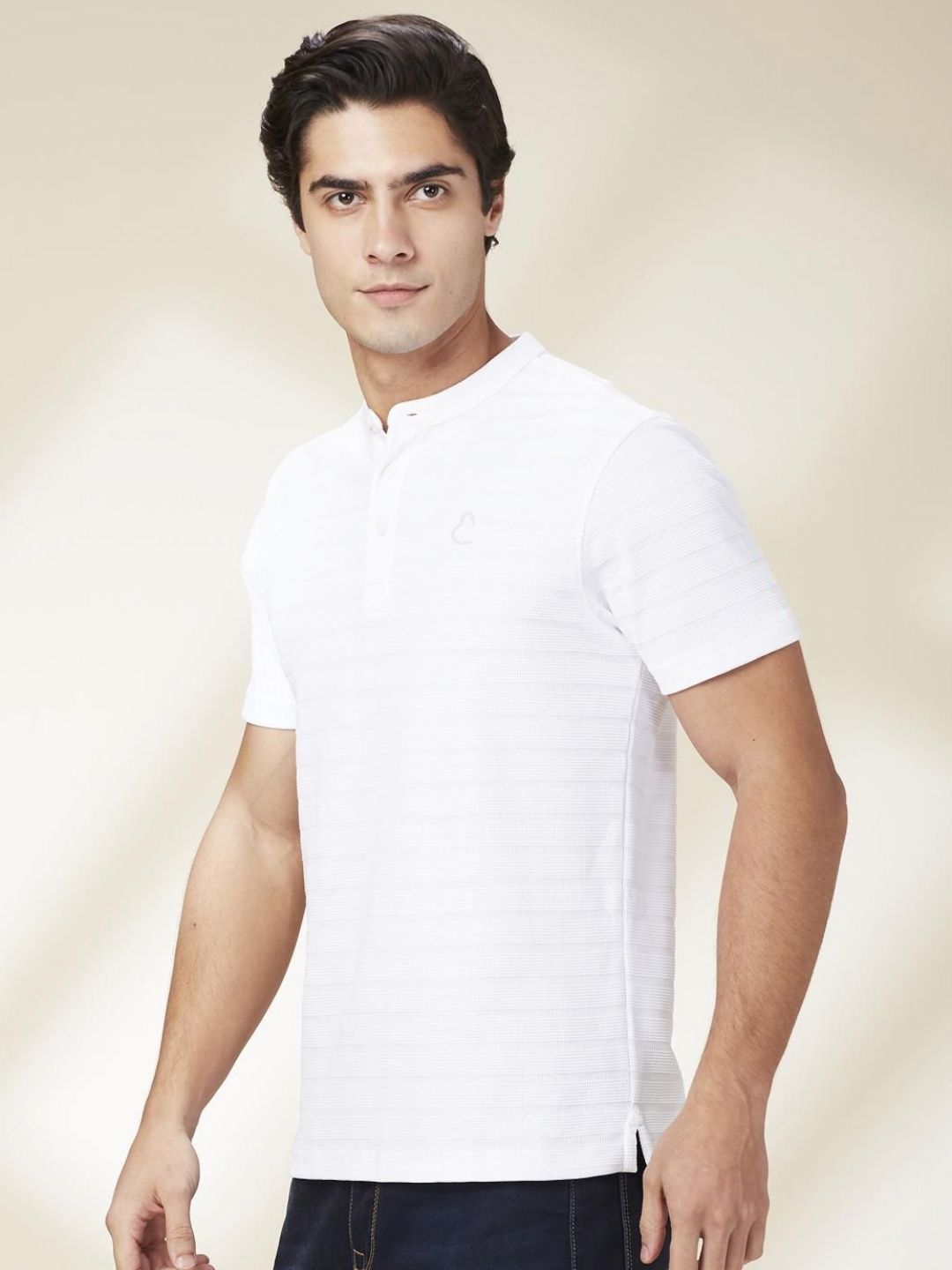 Being Human Men Self Design Henley Neck Cotton T-shirt