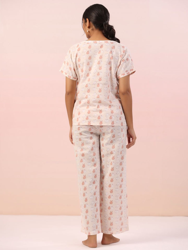 SANSKRUTIHOMES Women Printed V-Neck Pure Cotton Night Suit