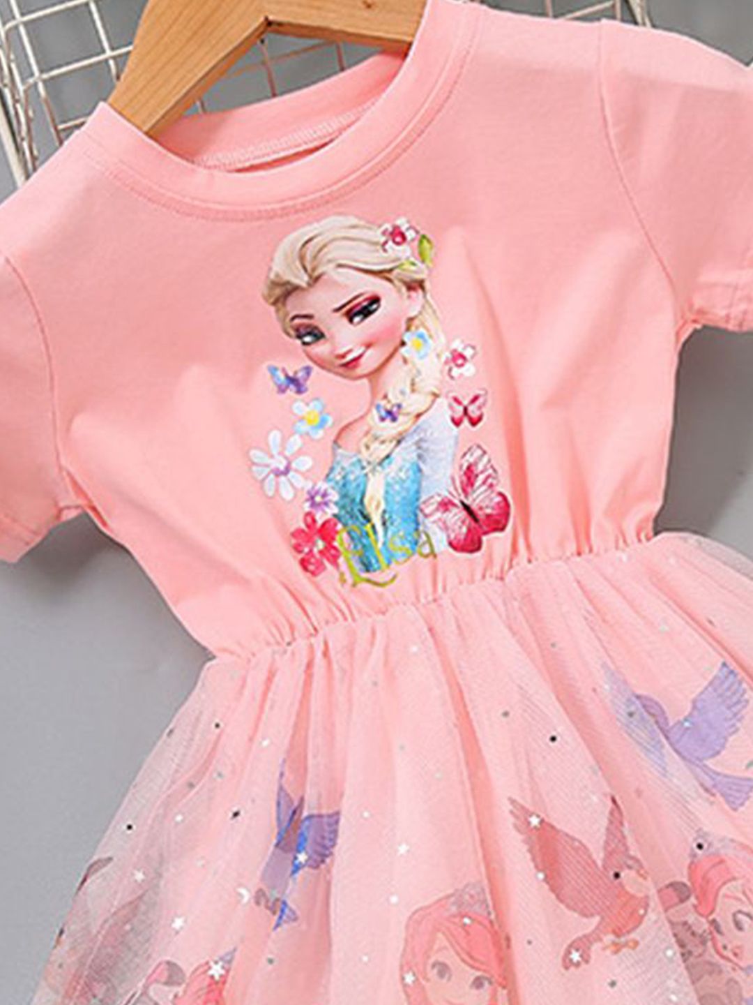 YK Girls Floral Printed Bell Sleeve Fit & Flare Dress