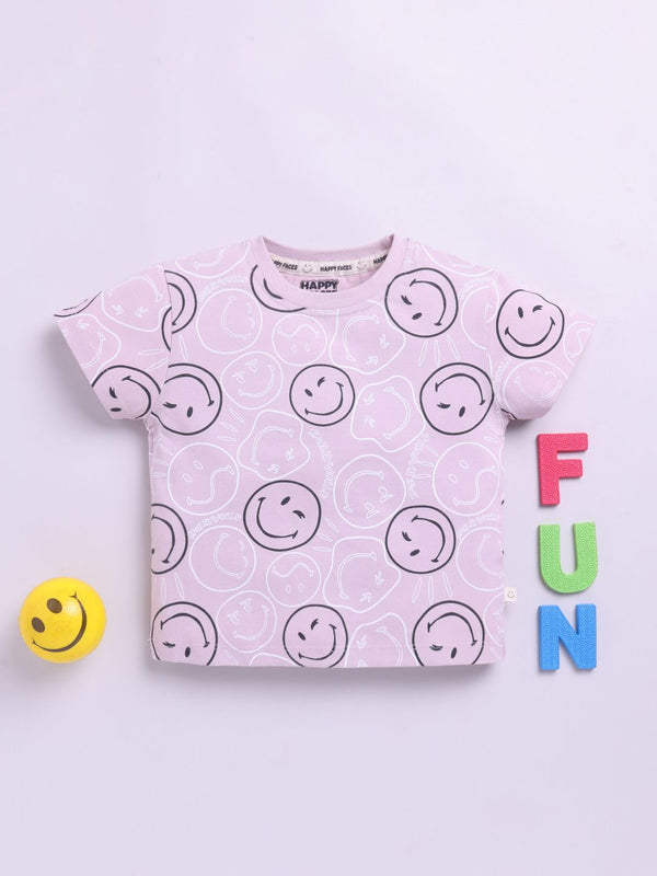 Happy Faces Kids Girls Smiley Printed Pure Cotton T-Shirt