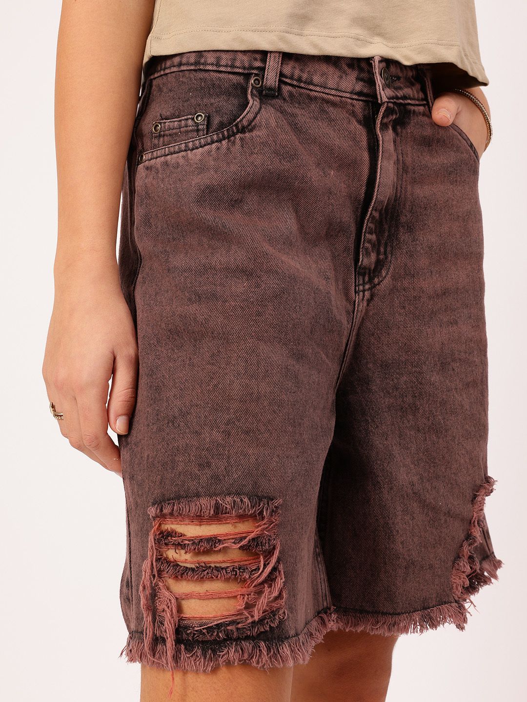 DressBerry Women Elevated Denim Frayed Ripped Shorts