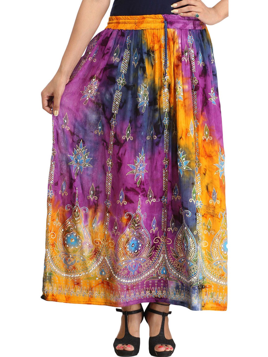 Exotic India Printed Flared Maxi Skirt