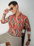 VASTRADO Men Classic Spread Collar Chevron Slim Fit Casual Shirt