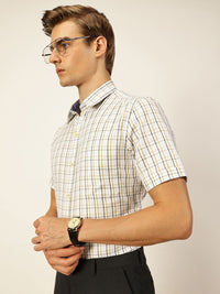Thomas Scott Men Smart Spread Collar Tartan Checked Cotton Formal Shirt