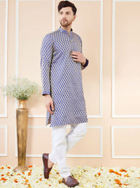See Designs Ethnic Motifs Woven Design Mandarin Collar Silk Jacquard Straight Kurta
