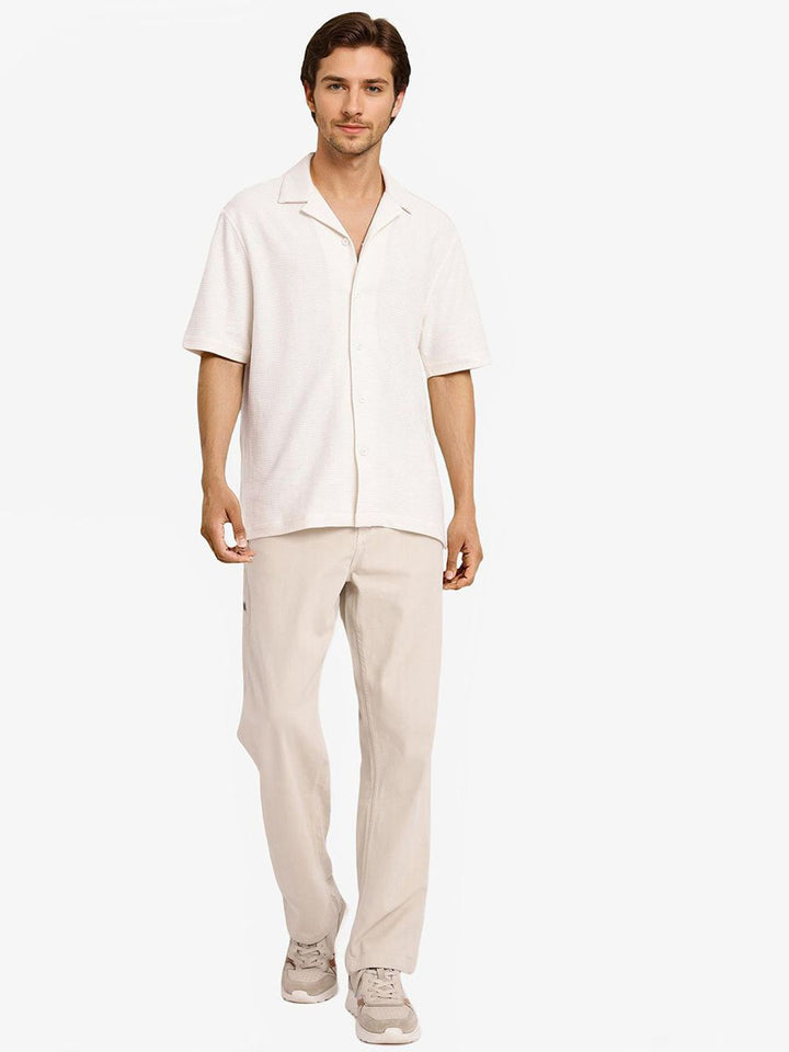 RARE RABBIT Men Comfort Cuban Collar Solid Cotton Boxy Casual Shirt