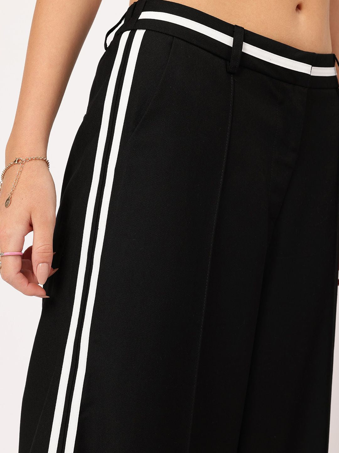 Wanita pakaian santai kecanggihan kasual seluar kaki lebar dengan jalur sampingan