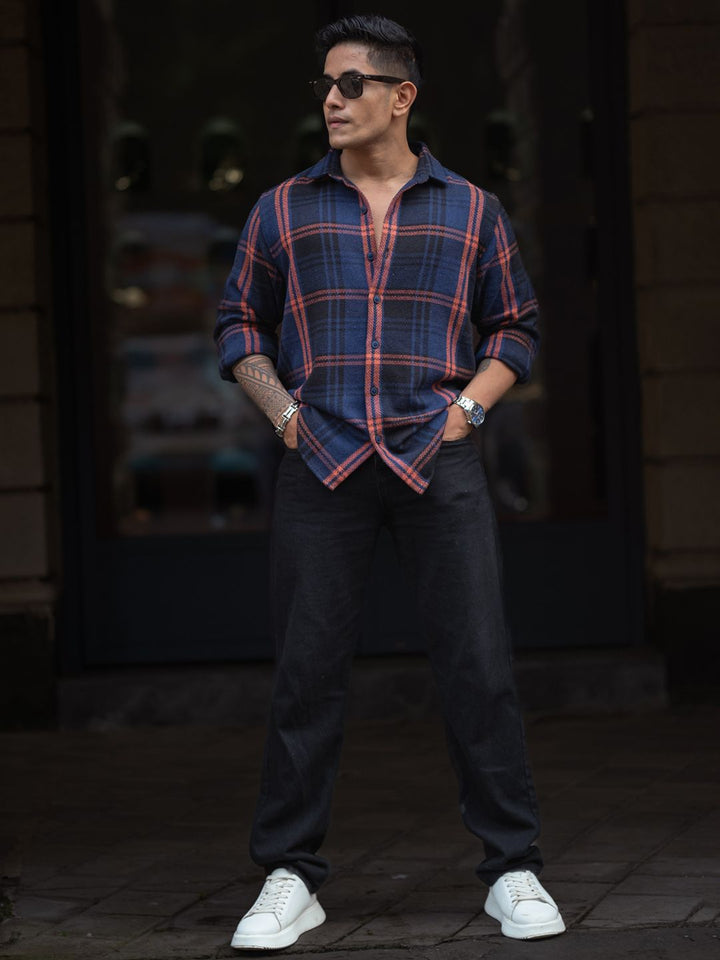 Powerlook Men Spread Collar Tartan Checked Casual Shirt