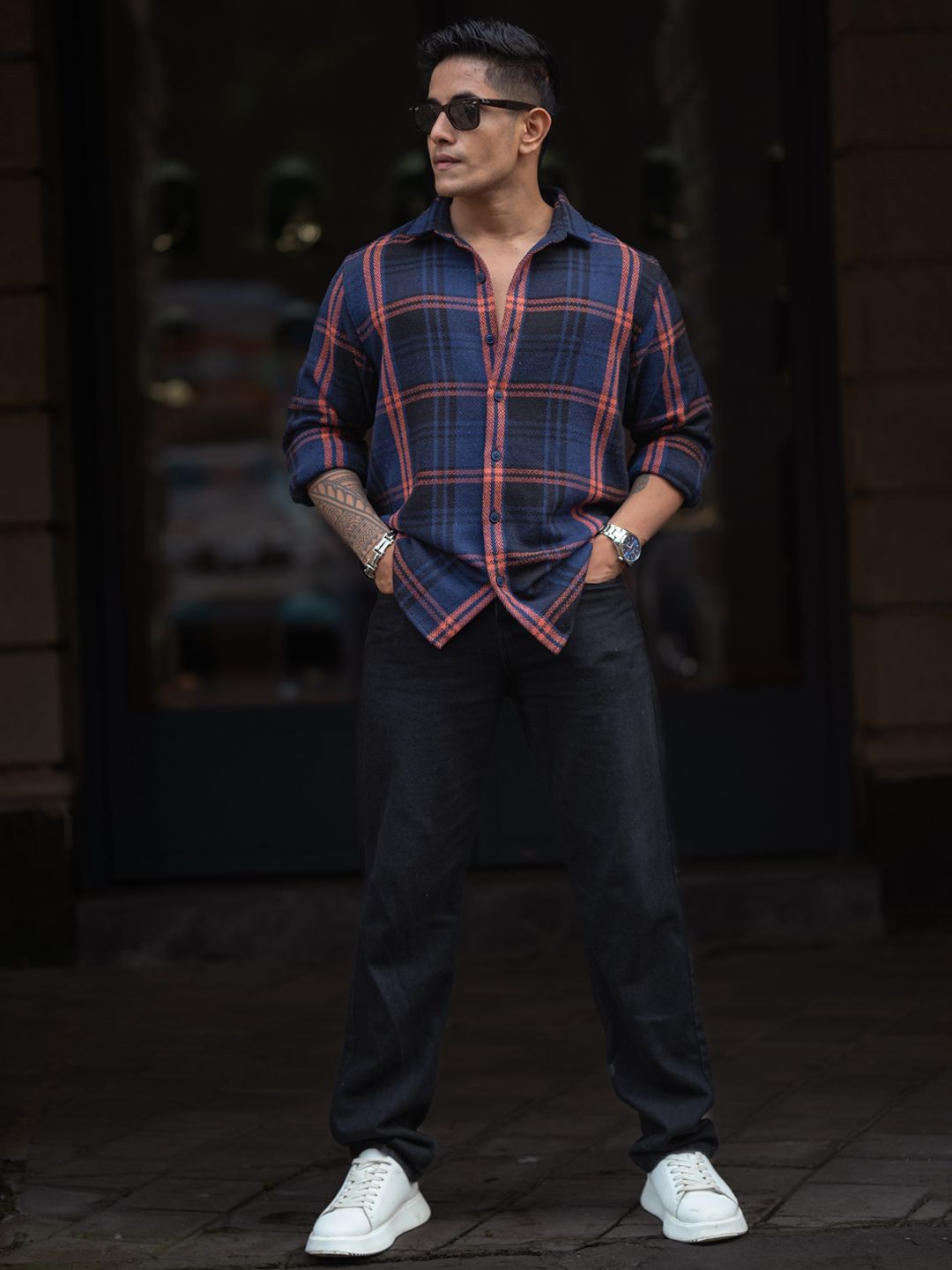 Powerlook Men Spread Collar Tartan Checked Casual Shirt