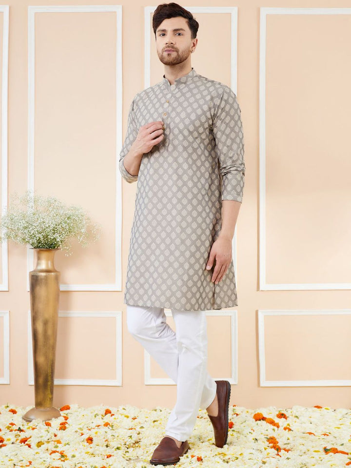 See Designs Ethnic Motifs Woven Design Mandarin Collar Straight Kurta With Pyjamas