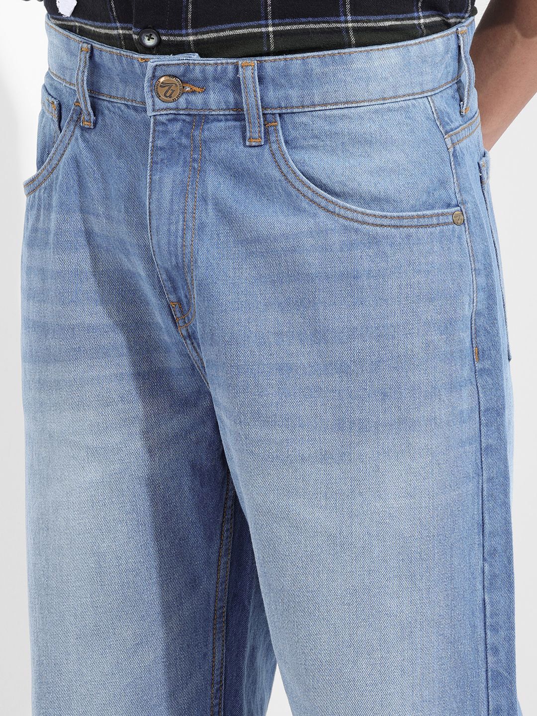 The Indian Garage Co Men Relaxed Fit Mid-Rise Low Distress Heavy Fade Jeans