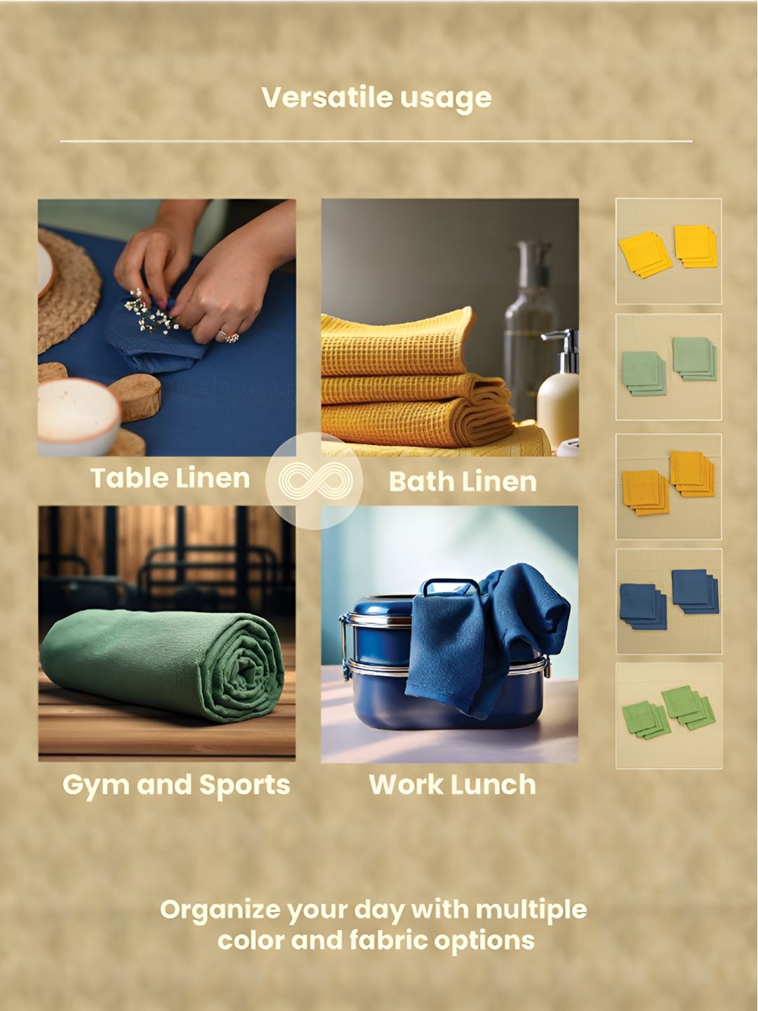 URBAN SPACE Waffle 6Pcs Green Cotton Table Napkins