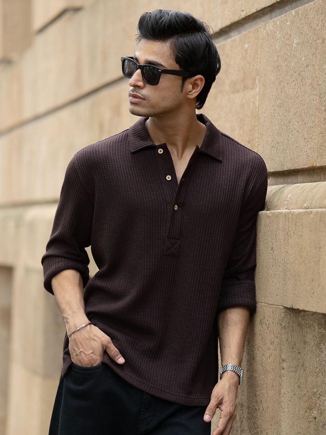 Powerlook Self Design Polo Collar T-shirt