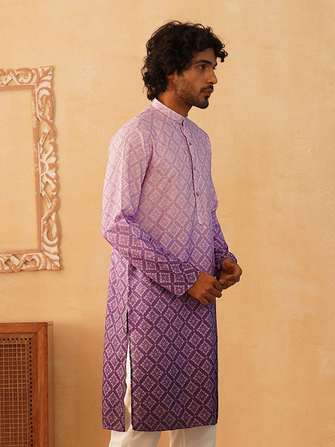 Jompers Band Collar Floral Printed Sequinned Straight Kurta