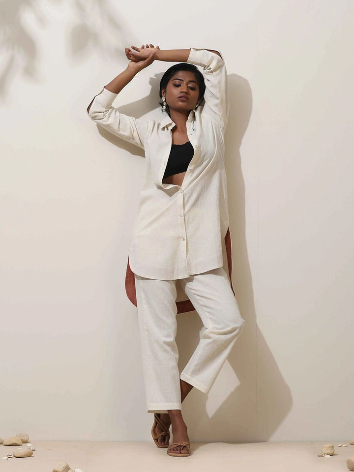 trueBrowns Off White Cotton Kurta Co-Ord Set