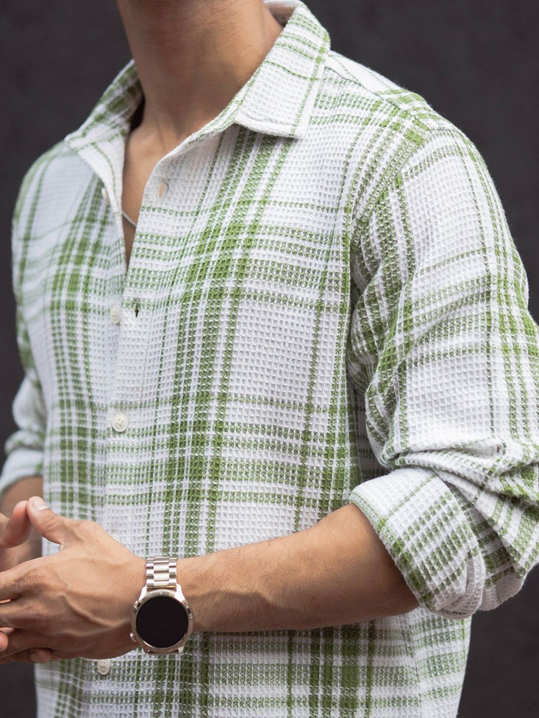 Powerlook Men Spread Collar Tartan Checked Cotton Casual Shirt