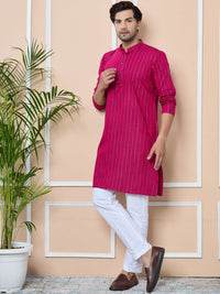See Designs Men Striped Mirror Work Kurta