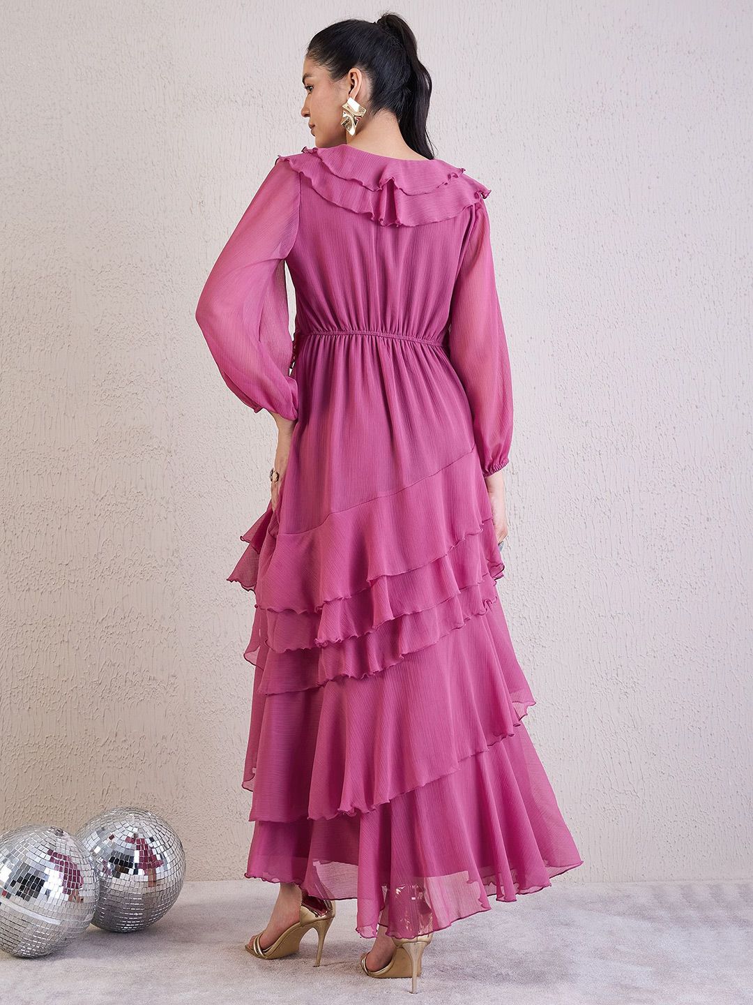 Antheaa Puff Sleeve Chiffon Maxi Dress