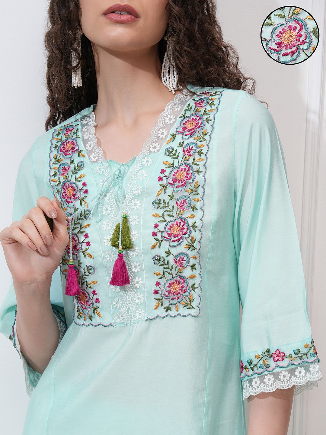 Vishudh Women Embroidered New Roman Kurta with Bottoms