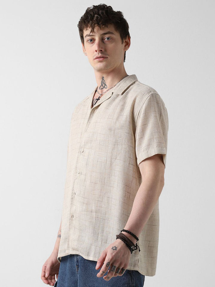 VASTRADO Men Classic Cuban Collar Solid Cotton Oversized Casual Shirt