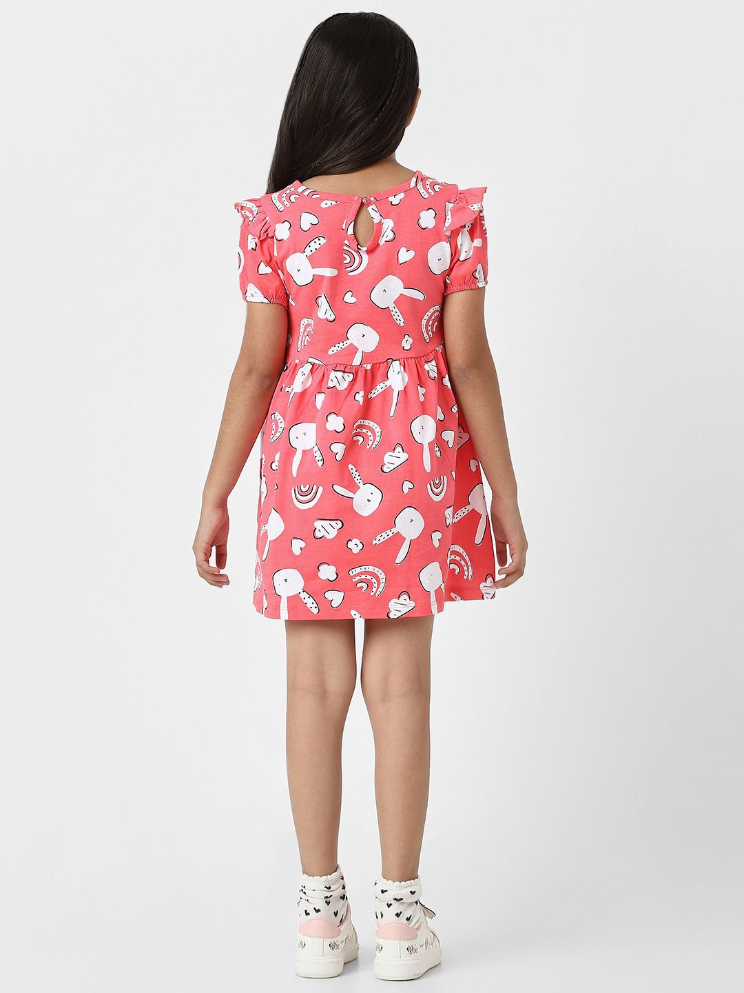 Nauti Nati Girl Red Jersey Cotton Bunny Print Dress