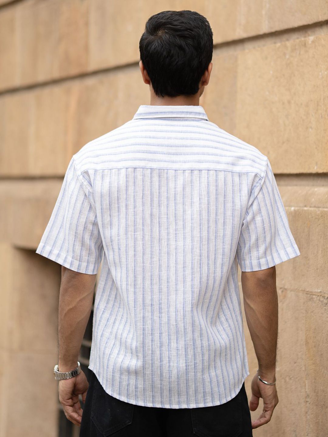 Powerlook Men Striped Spread Collar Cotton Oversized Casual Shirt