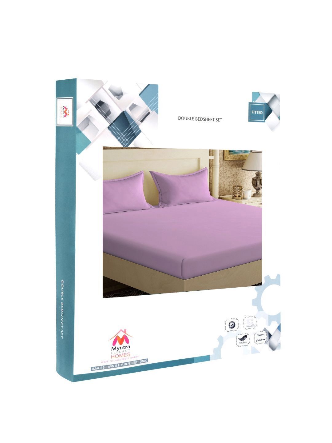 Myntra Elegant Homes Purple Solid 300 TC Fitted King Double Bedsheet with 2 Pillow Covers