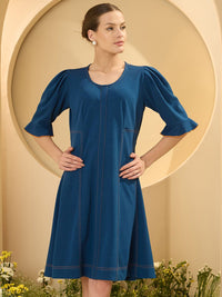 Antheaa Women Puff Sleeve A-Line Dress