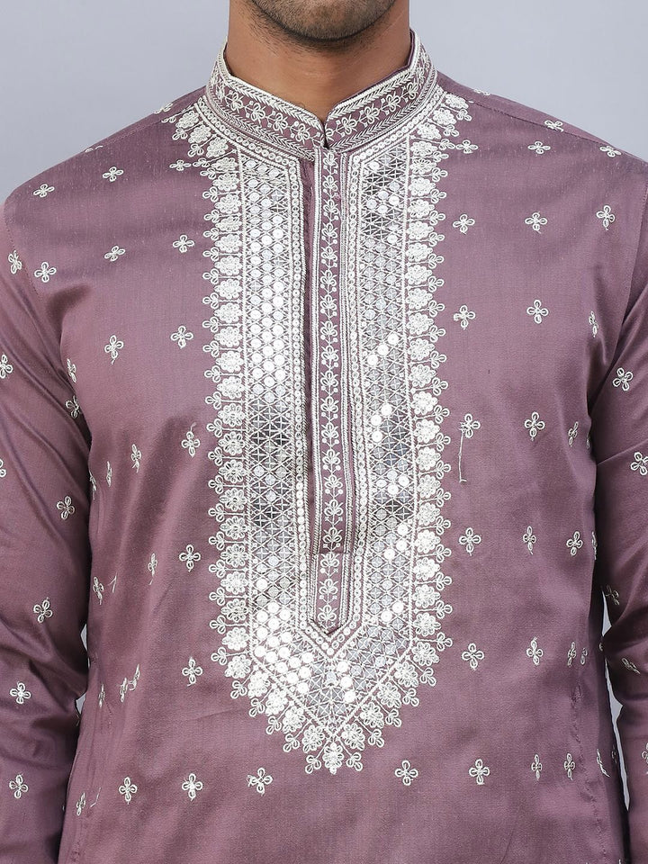 Jompers Floral Sequins Embroidered Mandarin Collar Straight Kurta