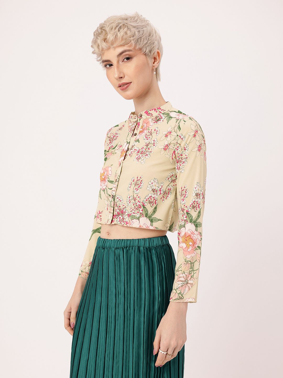 DressBerry Fresh Holiday Floral Printed Crop Shirt