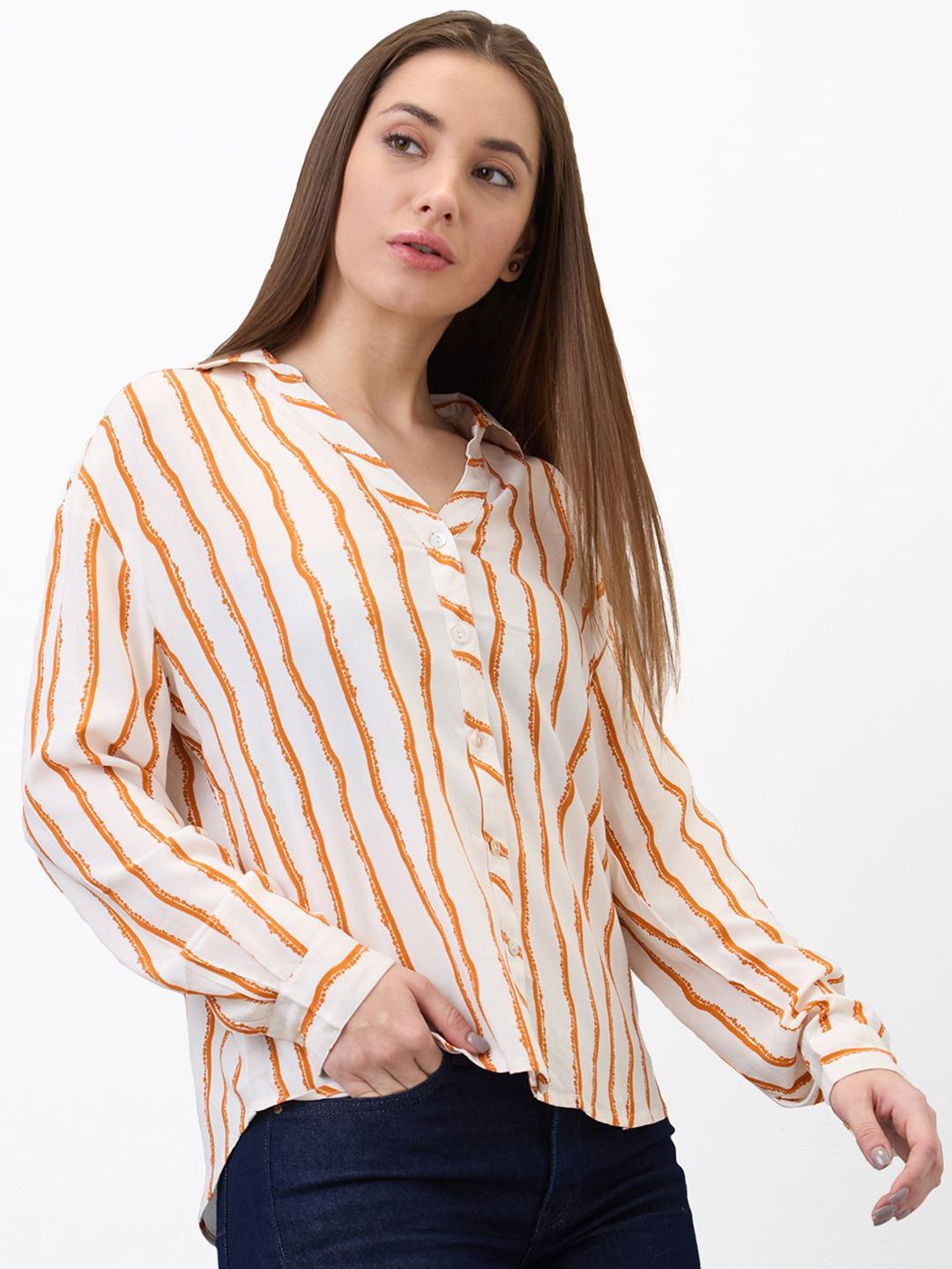 SPYKAR Women Spread Collar Vertical Striped Casual Shirt
