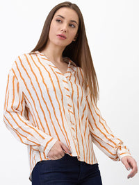 SPYKAR Women Spread Collar Vertical Striped Casual Shirt