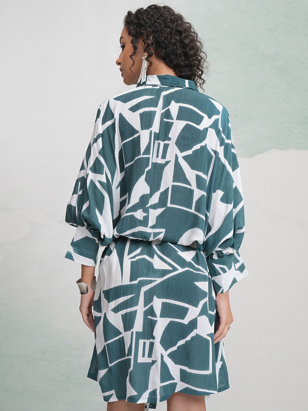 Vishudh Abstract Printed Shirt Cotton Mini Dress