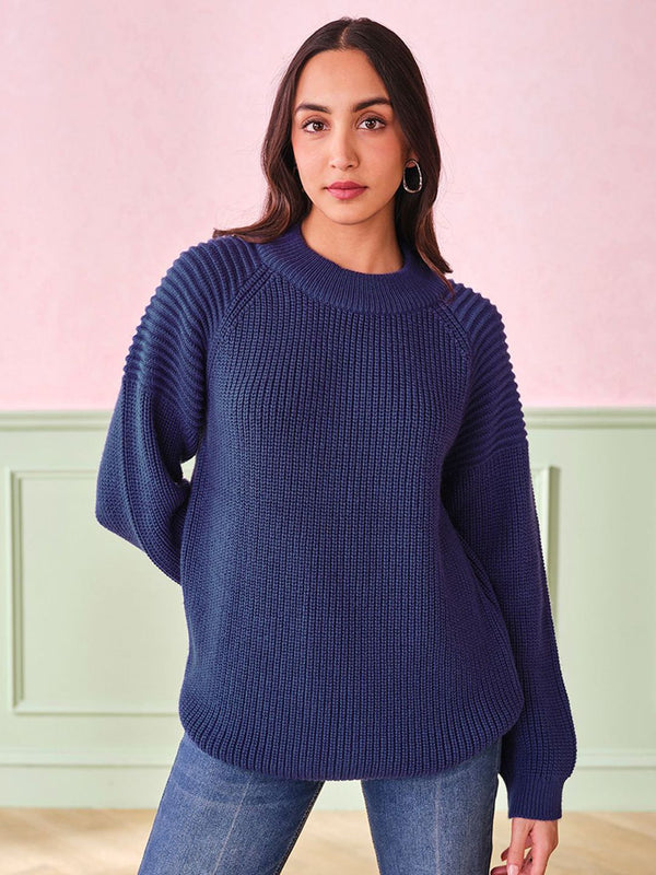 AND Women Self Design Round Neck Long Sleeves Top