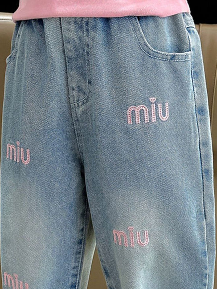 YK Girls Comfort Relaxed Fit High-Rise Light Fade Embellished Stretchable Jeans