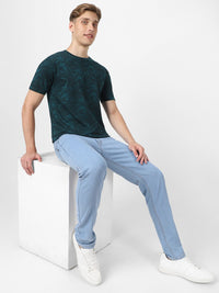Urbano Fashion Men Teal Blue Tropical Printed Round Neck Pure Cotton T-shirt