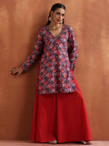 trueBrowns Ethnic Motifs Printed Straight Pure Cotton Kurta with Sharara