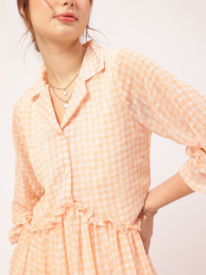 DressBerry Sunset Romance Ruffled Dobby Detail Shirt Mini Dress