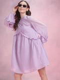 DressBerry Puff Sleeve Ruffled A-Line Dress