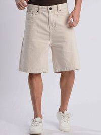 Bene Kleed Men Ecru Relaxed Fit Denim Shorts
