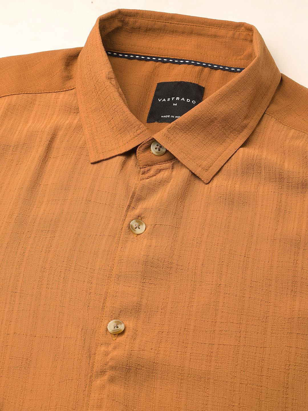 VASTRADO Men Classic Spread Collar Textured Slim Fit Casual Shirt