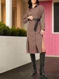 DressBerry Chic Slit Textured Midi Shirt Dress