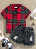 YK Boys Checked Short Sleeves Shirt With Shorts