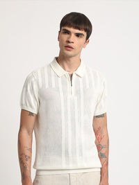THE BEAR HOUSE Self Design Relaxed Fit Cotton Polo Collar T-shirt