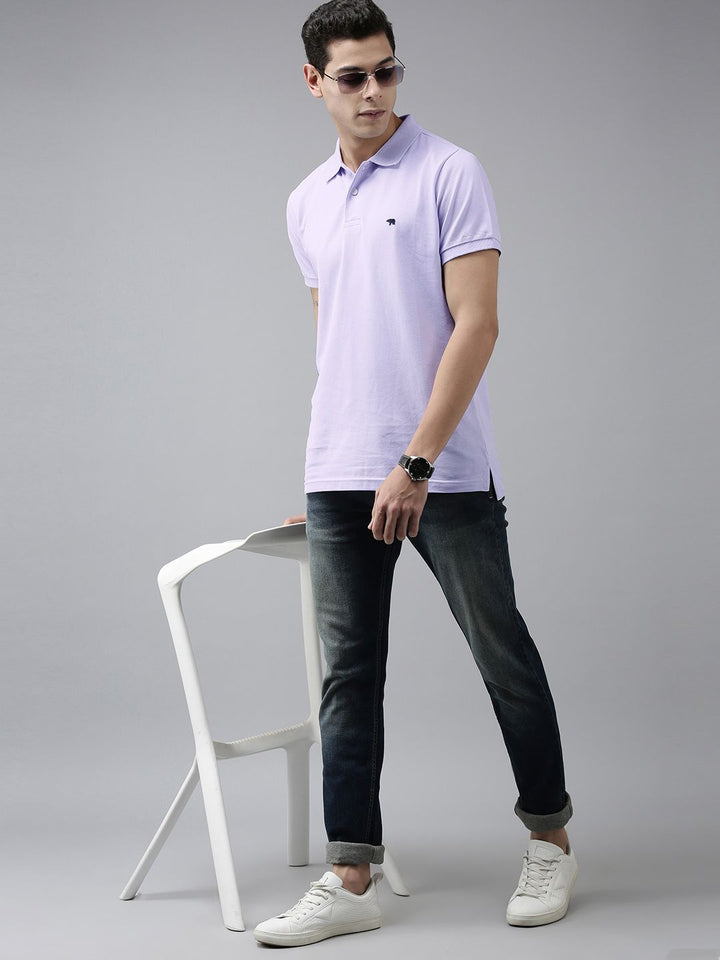 THE BEAR HOUSE Men Violet Polo Collar Slim Fit T-shirt
